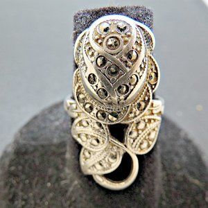 Rose Ring Sterling Marcasite sz 5 Vintage